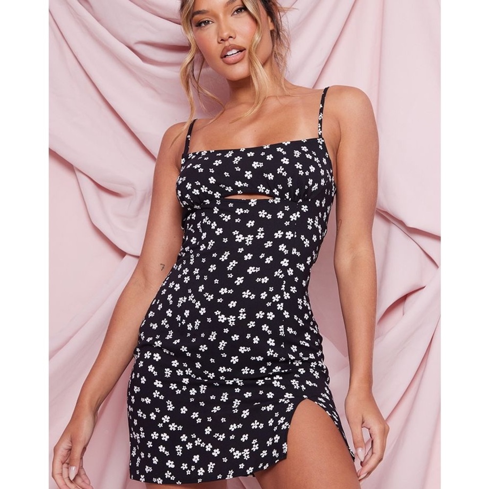 PrettyLittleThing Black and White Floral Mini Dress